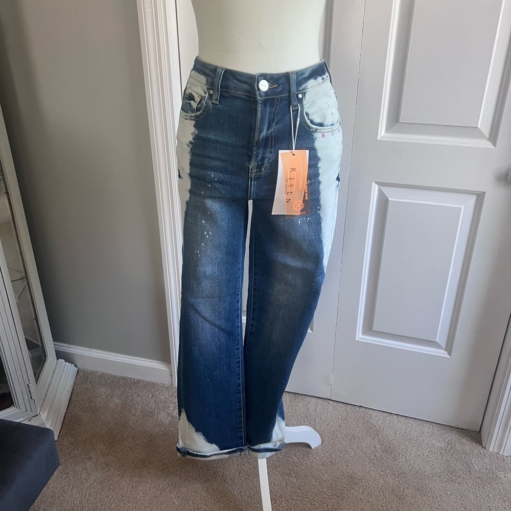 Risen Jeans Two-Tone Blue straight Leg Women's Jeans